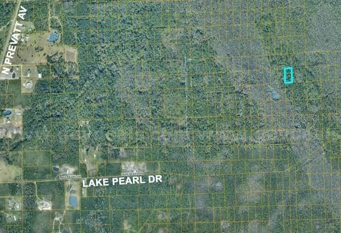 This is an aerial map showing a highlighted rectangular property plot amidst a wooded area — 7128-02-02-0160, LAKE HELEN, FL
