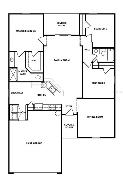 This is a floor plan for a single-story house with three bedrooms and a garage — 13 PRINCE ANTHONY LANE, PALM COAST, FL