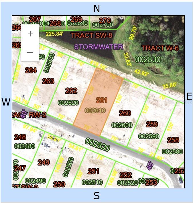 This is a property map showing lot 261 highlighted in orange within a residential subdivision — 1419 BUTTERFLY MILKWEED COURT, DAVENPORT, FL