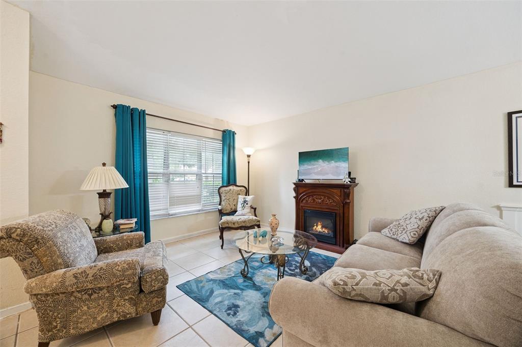 A living room features a fireplace, a sofa, an armchair, and a blue area rug — 6169 FROGGATT STREET, ORLANDO, FL