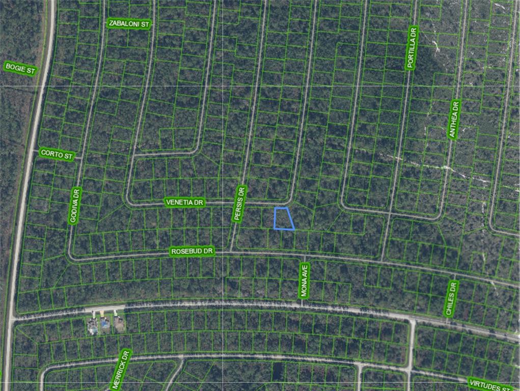 An aerial map shows a highlighted vacant lot situated within a wooded residential subdivision — 6714 VENETIA DRIVE, SEBRING, FL