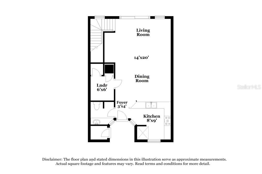 This is a floor plan showing a living room, dining room, kitchen, laundry, and foyer — 4502 ALBERTO CIRCLE, KISSIMMEE, FL