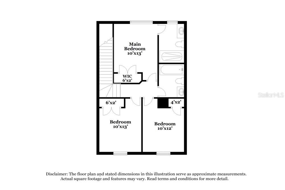 This is a floor plan showing a second-floor layout with three bedrooms and two bathrooms — 4502 ALBERTO CIRCLE, KISSIMMEE, FL
