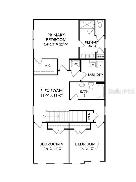 This is a floor plan for the upper level of a house featuring four rooms — 4692 INNER WORLD LANE, WESLEY CHAPEL, FL
