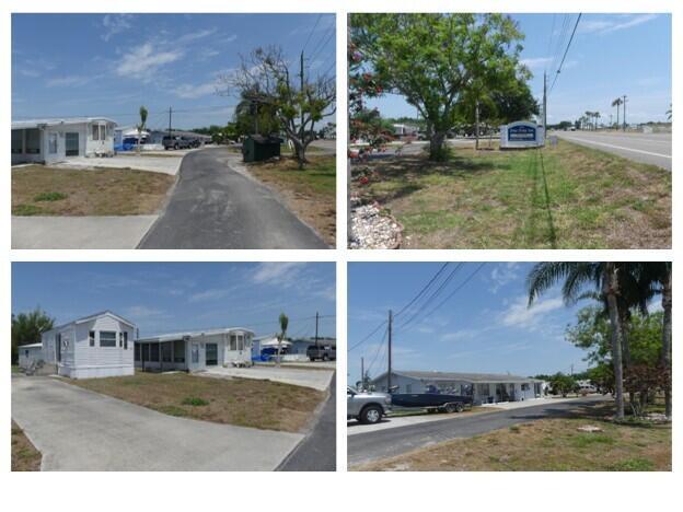 A collage of four exterior views showing mobile homes, paved driveways, and surrounding landscaping — 8761 Highway 78 W, Okeechobee FL 34974, OKEECHOBEE, FL