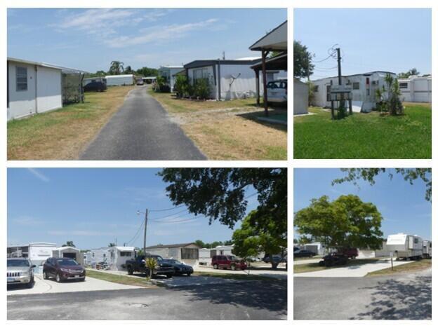 This collage shows several mobile homes and RVs parked on paved lots in a community — 8761 Highway 78 W, Okeechobee FL 34974, OKEECHOBEE, FL