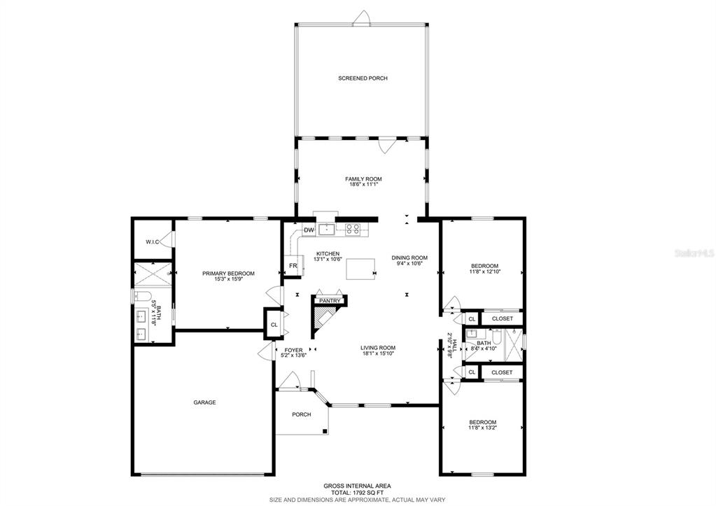 This is a floor plan for a single-story house with three bedrooms and a garage — 8017 GLENRIDGE LANE, LAKELAND, FL