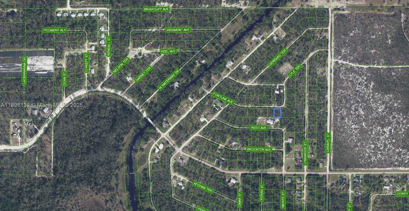This is an aerial map showing property lot lines and street names in a residential area — 4849 Fortune Avenue, Sebring FL 33875, SEBRING, FL