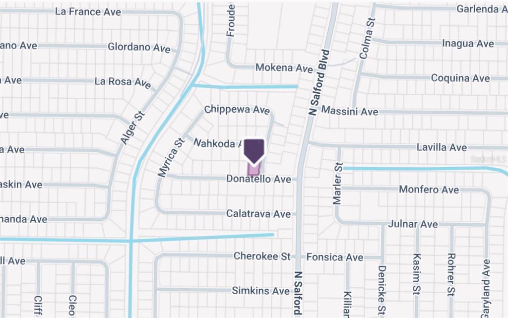 This image is a map showing residential streets and a property location marker — 17083 CARSON AVENUE, PORT CHARLOTTE, FL
