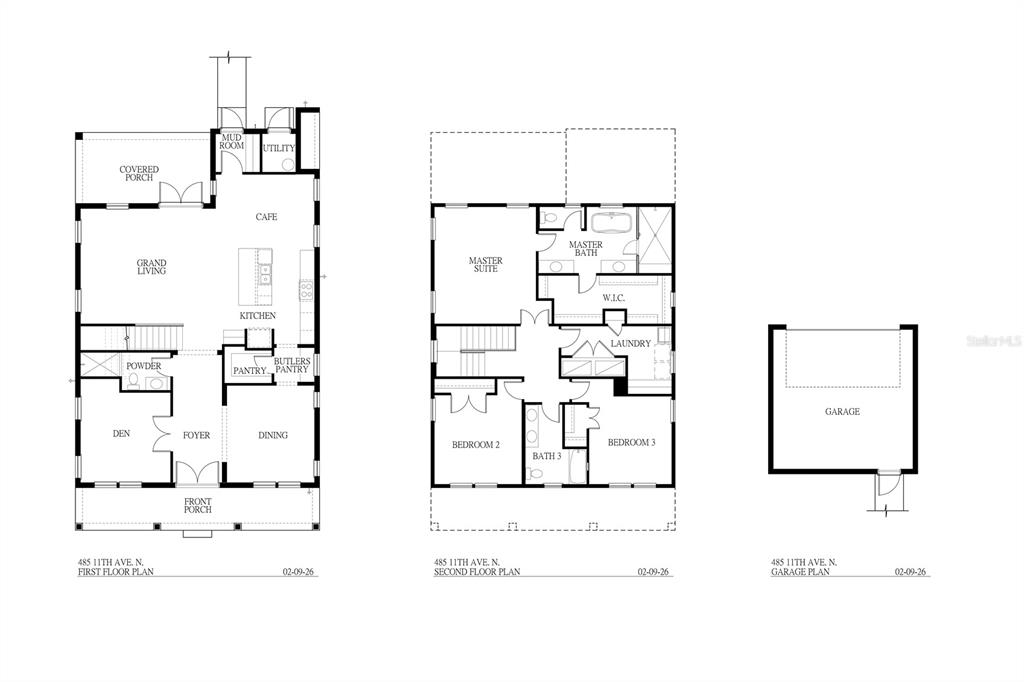This image displays the floor plans for a two-story house and a detached garage — 4409 2ND AVENUE N, ST PETERSBURG, FL