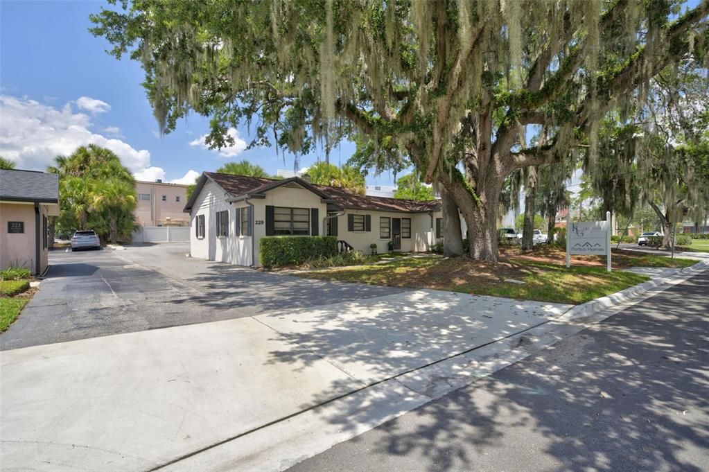 A single-story building with a driveway and a large oak tree in the front yard — 229 PASADENA PLACE, ORLANDO, FL