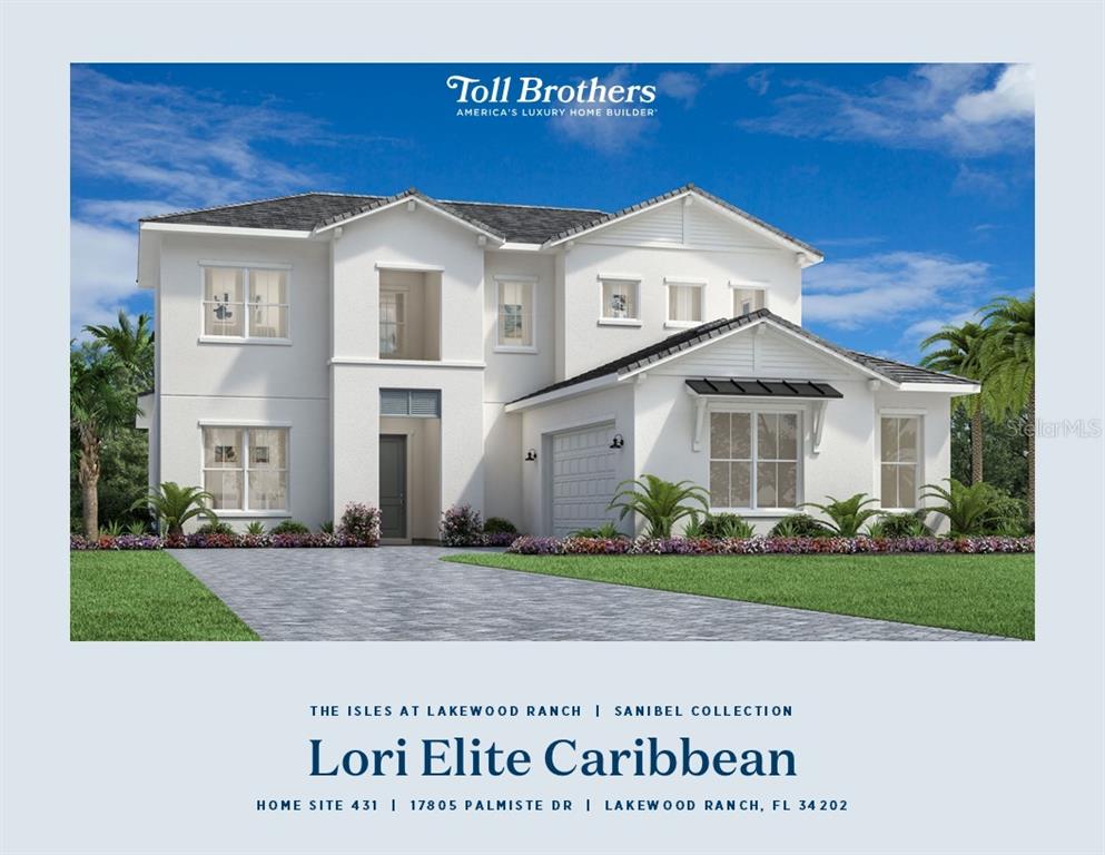 This is a digital rendering of a two-story, white-stucco single-family home with a garage — 17805 PALMISTE DRIVE, BRADENTON, FL