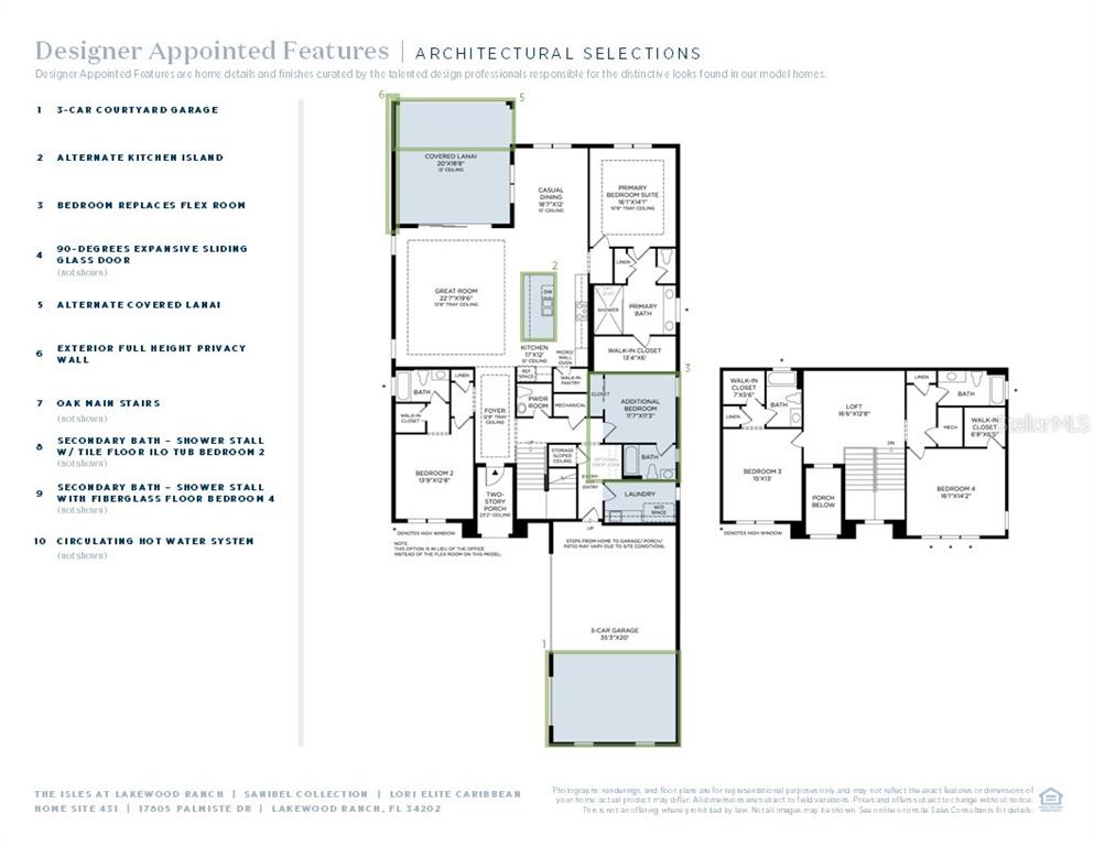 This floor plan shows a two-story residential home with a three-car garage and lanai — 17805 PALMISTE DRIVE, BRADENTON, FL