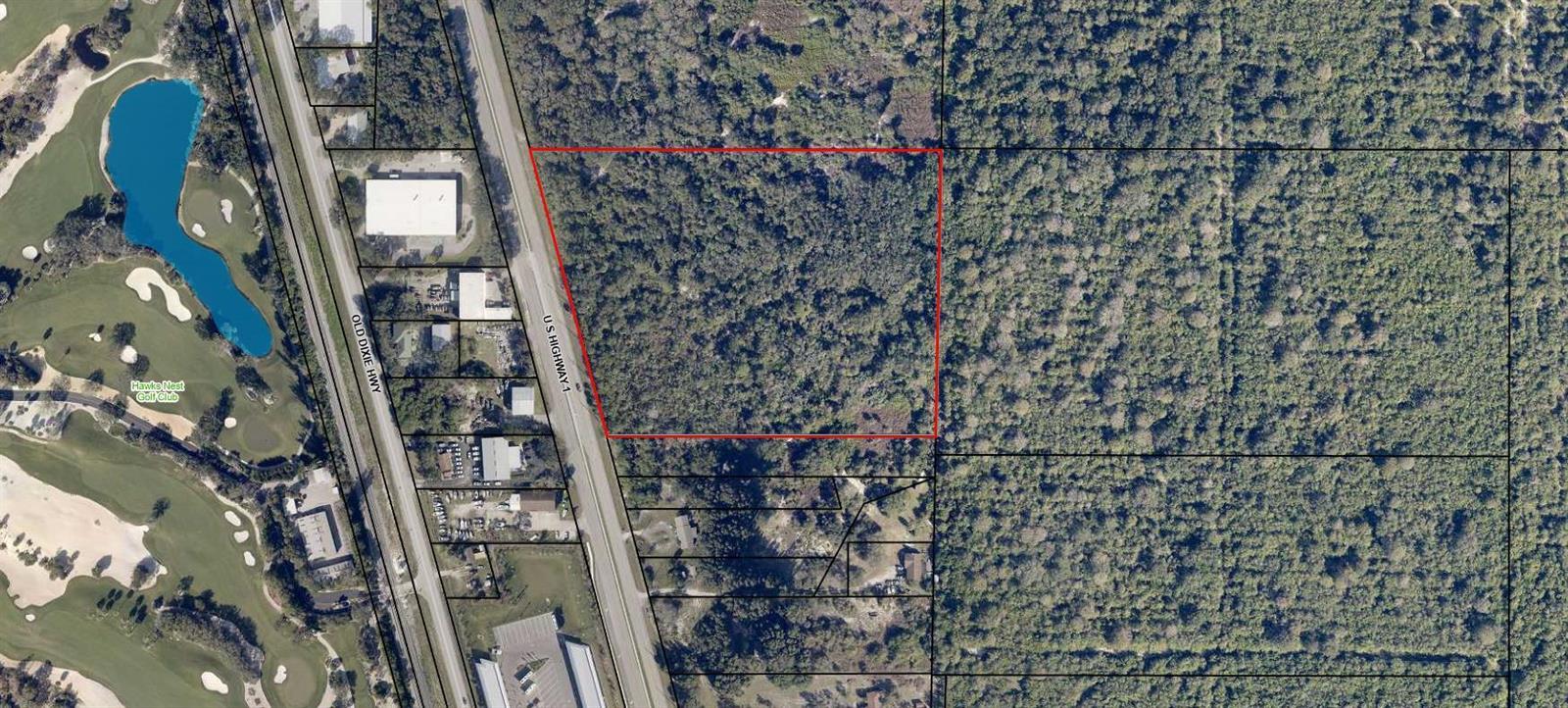 This aerial map shows a rectangular plot of land outlined in red along a highway — 5920 Us Highway 1, Vero Beach FL 32967, VERO BEACH, FL