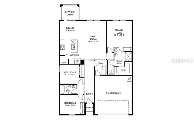 This is a floor plan for a single-story home with three bedrooms and a two-car garage — 117 SYCAMORE FOLD STREET, NOKOMIS, FL