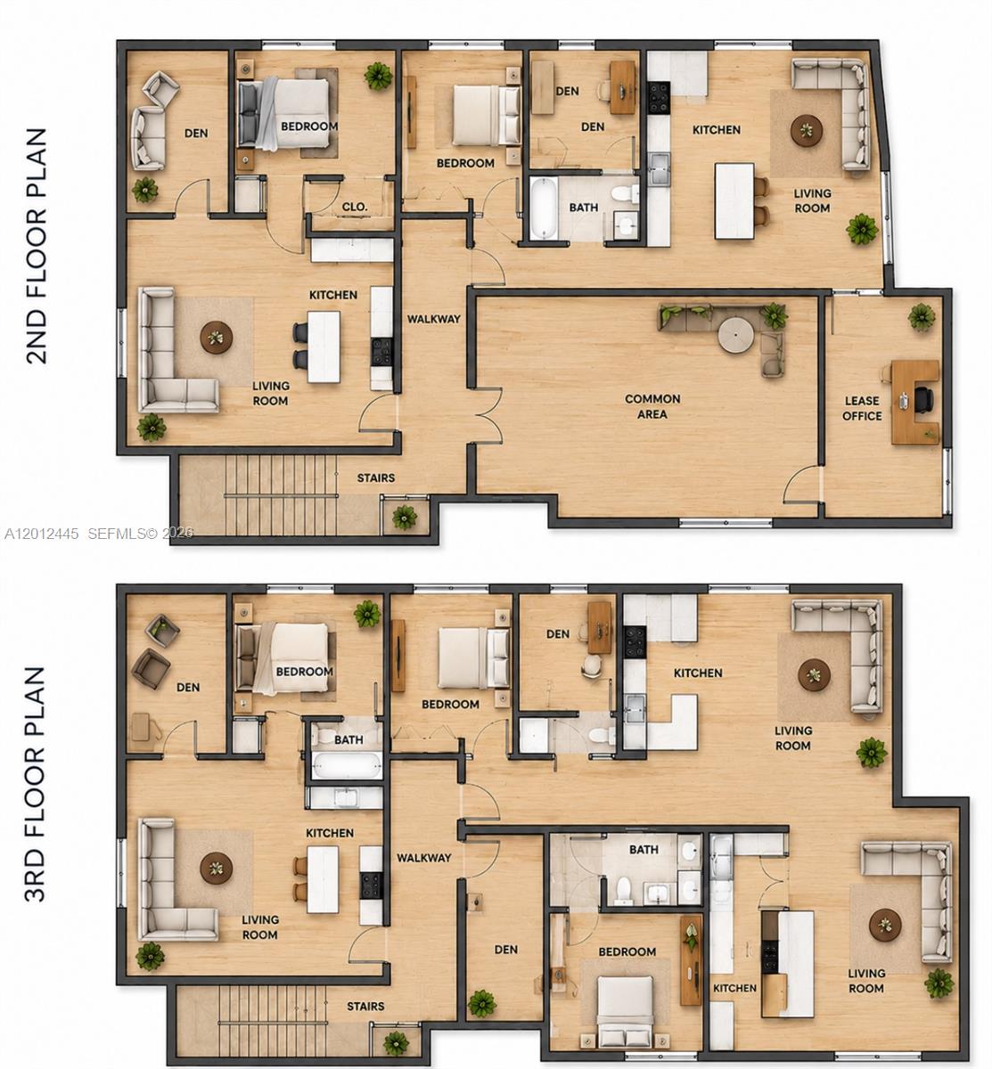 This floor plan shows the layout of a building's second and third levels — FORT LAUDERDALE, FL