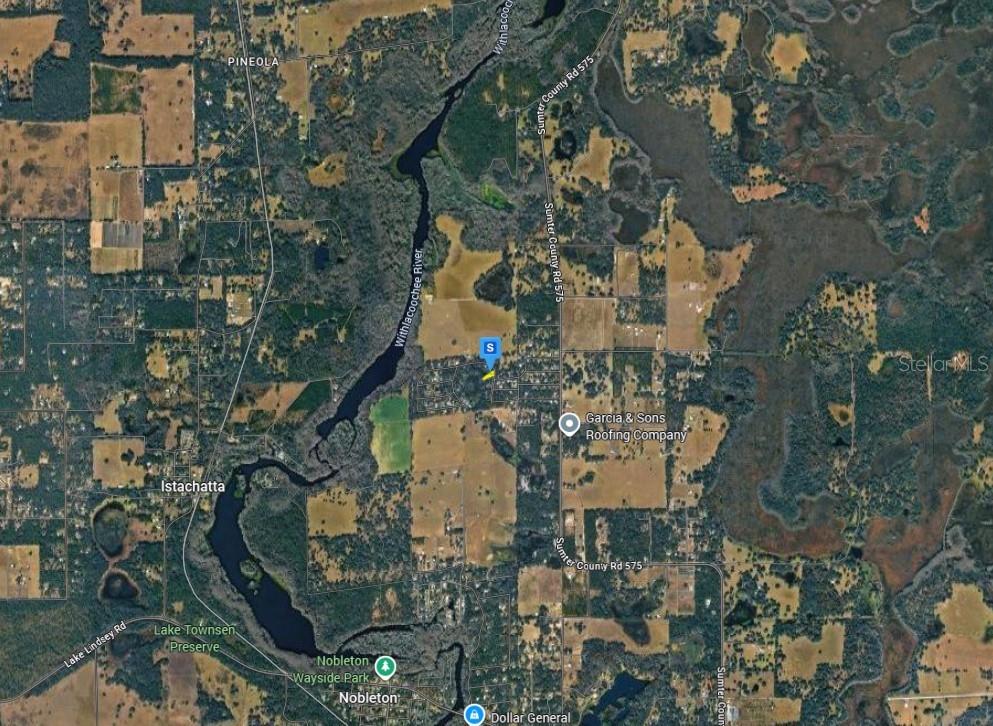 This is an aerial map showing a property location near the Withlacoochee River in Florida — 9111 CR 622, BUSHNELL, FL