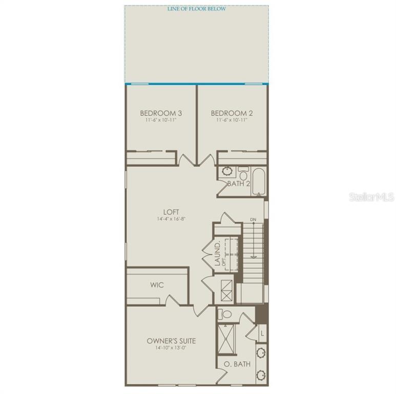 This is a floor plan of a residential second story featuring three bedrooms and a loft — 10782 LEAFY LAUREL STREET, ORLANDO, FL