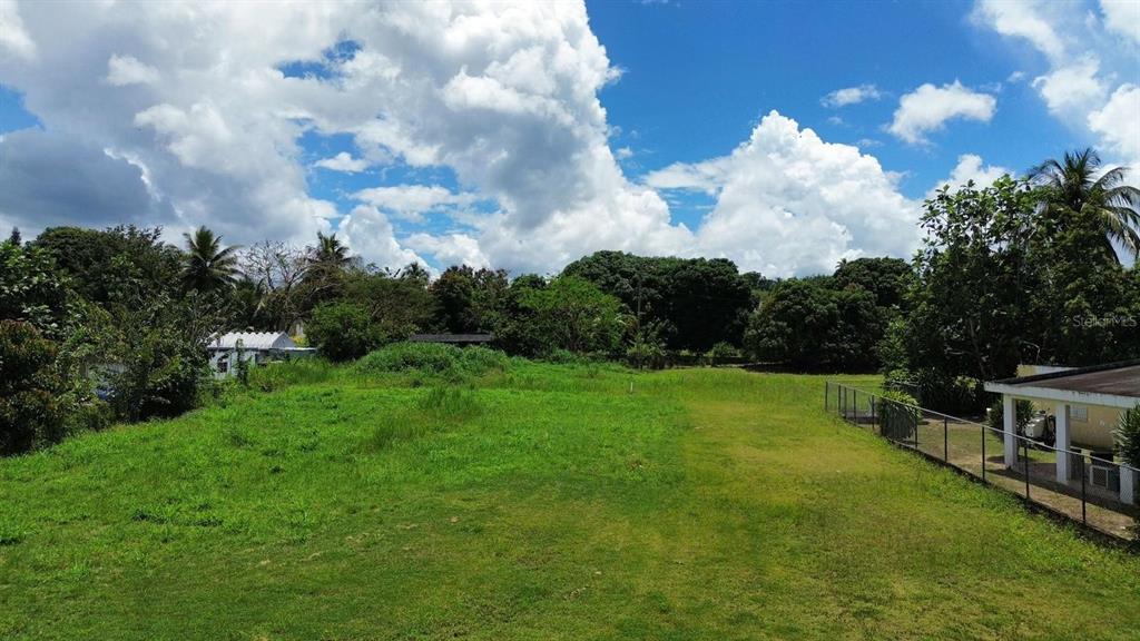 A grassy, open lot features a chain-link fence and surrounding trees under a cloudy sky — BO COTO NORTE, SECTOR GUAYANEY, MANATI, MANATI, PR