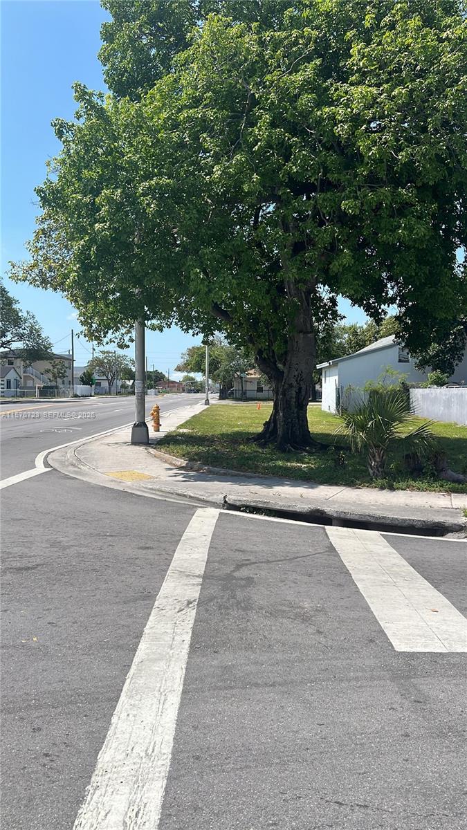 A large tree stands on a grassy corner lot next to a sidewalk and street — 6928 NW 17th Ave, Miami FL 33147, MIAMI, FL