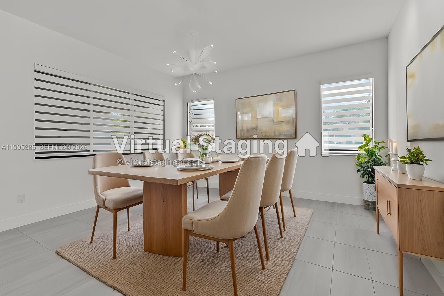 This dining room features a wooden table, six upholstered chairs, and a light-colored area rug — 4528 SW 178th Ave, Miramar FL 33029, MIRAMAR, FL