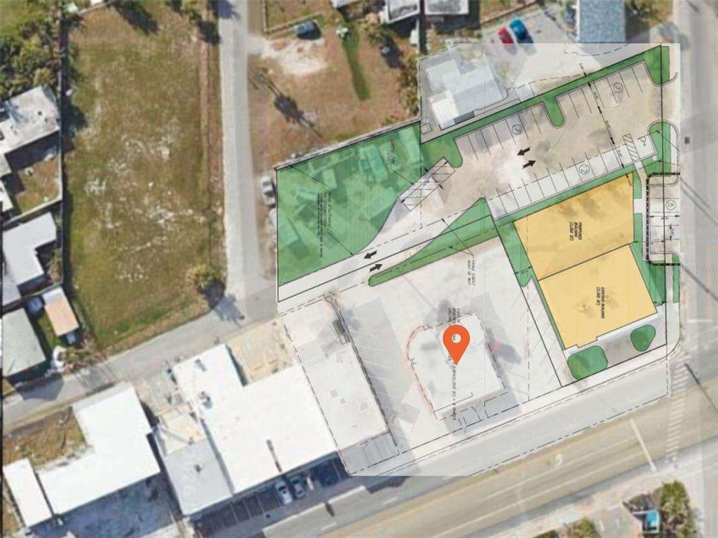 This is a site plan rendering showing an existing building and a proposed building addition — 2006 S ATLANTIC AVENUE, DAYTONA BEACH, FL