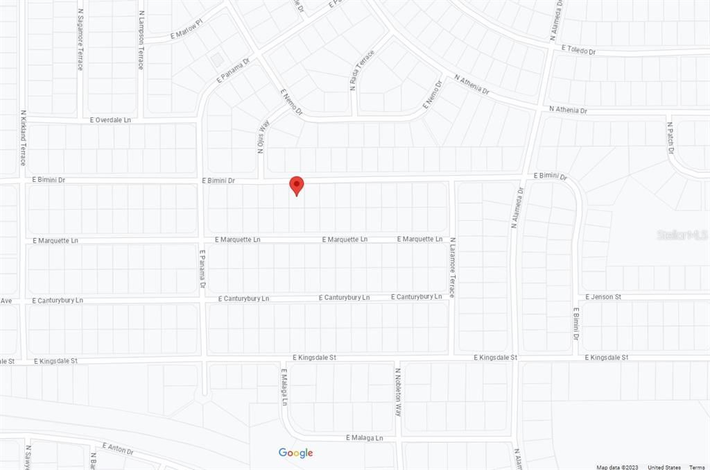 This is a map showing residential streets and a red location marker — 546 E BIMINI DRIVE, DUNNELLON, FL