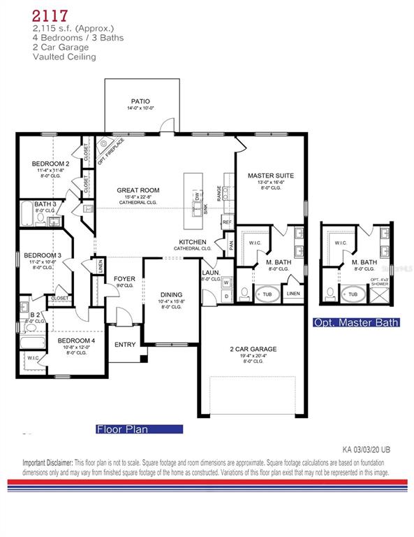 This is a floor plan for a four-bedroom, three-bathroom home with a two-car garage — 14578 SW 69TH COURT ROAD, OCALA, FL