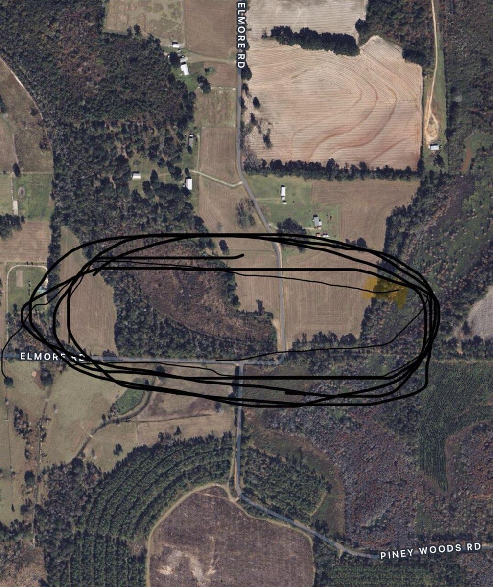 An aerial map view shows a rural property with fields and woods near a road intersection — 5123 Elmore Road, FL 32446, FL