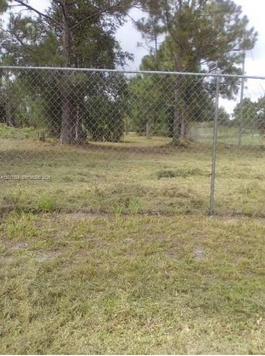 A chain-link fence separates a mowed grassy lot from a wooded area with pine trees — 460 Horse Club Ave, Clewiston FL 33440, CLEWISTON, FL