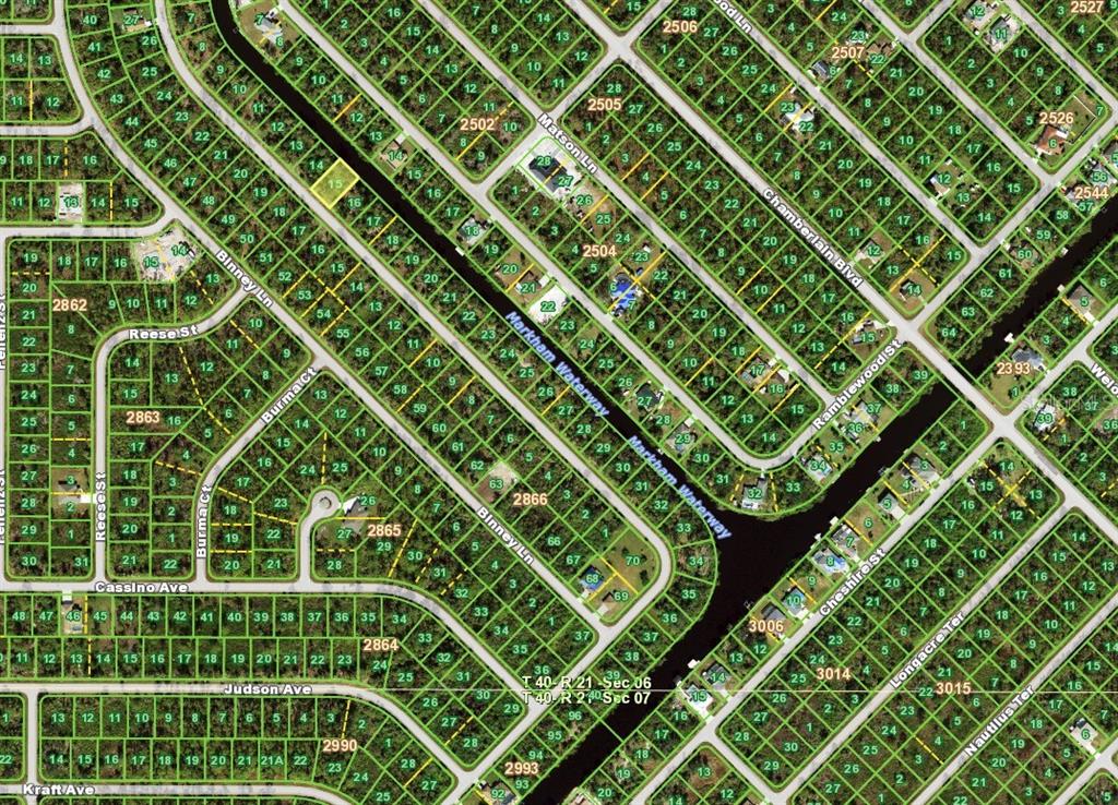 This is a map showing residential lots, streets, and the Markham Waterway — 408 MCDILL DRIVE, PORT CHARLOTTE, FL