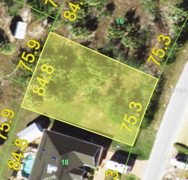 This is an aerial map showing a highlighted rectangular plot of land labeled number 17 — 8245 ARLEWOOD CIRCLE, PORT CHARLOTTE, FL