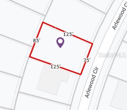 This is a map showing the property boundaries and dimensions of a rectangular lot — 8245 ARLEWOOD CIRCLE, PORT CHARLOTTE, FL
