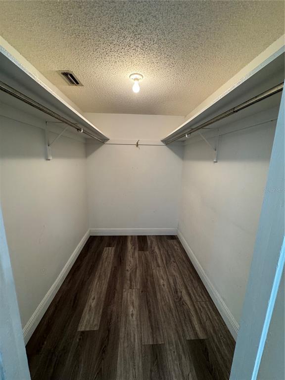 A walk-in closet features white walls, wood-look flooring, and two shelves with hanging rods — 700 E AIRPORT BOULEVARD UNIT G4, SANFORD, FL