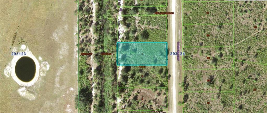 This is an aerial map view of a rectangular plot of land with surrounding vegetation — 1251 PINNATA DRIVE, INDIAN LAKE ESTATES, FL