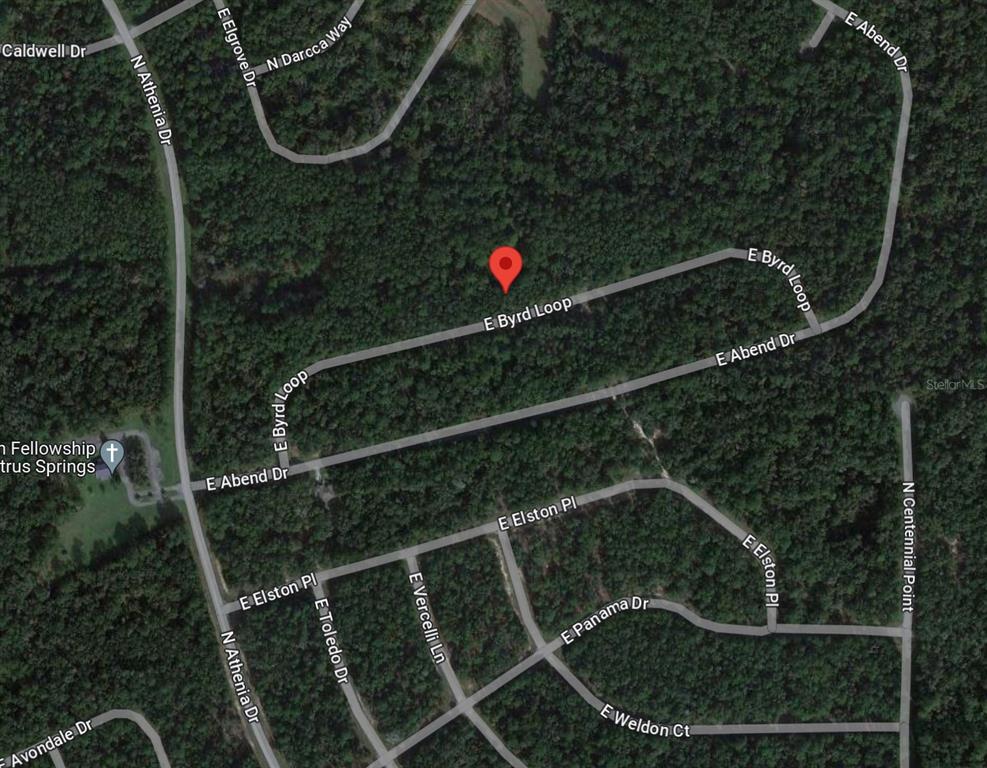 This is a satellite map view showing a residential street layout in a wooded area — 737 E BYRD LOOP, DUNNELLON, FL