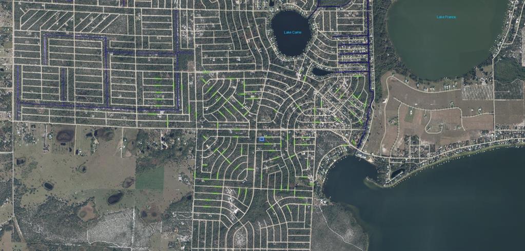 This is an aerial map showing residential streets and lakes in a suburban neighborhood — 3154 CARLTON AVENUE, LAKE PLACID, FL