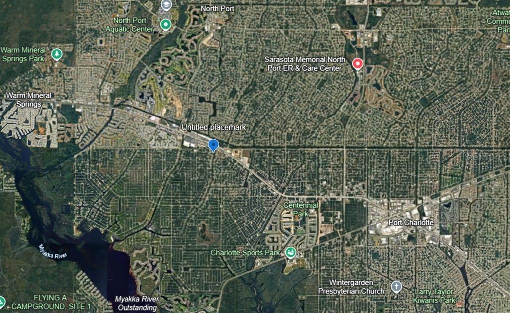 This is a satellite map view of the North Port and Port Charlotte area — 60 EPPINGER DRIVE, PORT CHARLOTTE, FL