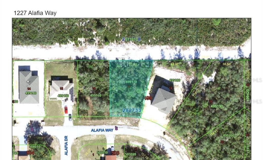 This is a property map showing lot boundaries and dimensions for a residential neighborhood — 1227 ALAFIA WAY, KISSIMMEE, FL