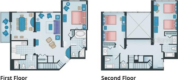 This floor plan shows a two-story layout with a kitchen, living area, and multiple bedrooms — 1960 BROADWAY UNIT 46A, LAKE BUENA VISTA, FL