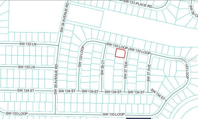This is a map showing a highlighted residential lot within a neighborhood street layout — SW 133 LOOP, OCALA, FL
