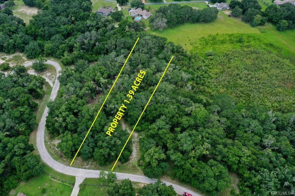 An aerial view shows a wooded, rectangular plot of land marked as 1.39 acres — 4220 S KENVERA LOOP, INVERNESS, FL