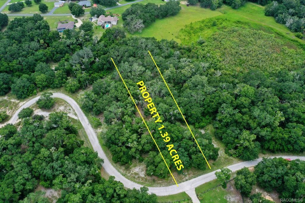 An aerial view shows a wooded, rectangular plot of land marked as 1.39 acres — 4220 S KENVERA LOOP, INVERNESS, FL