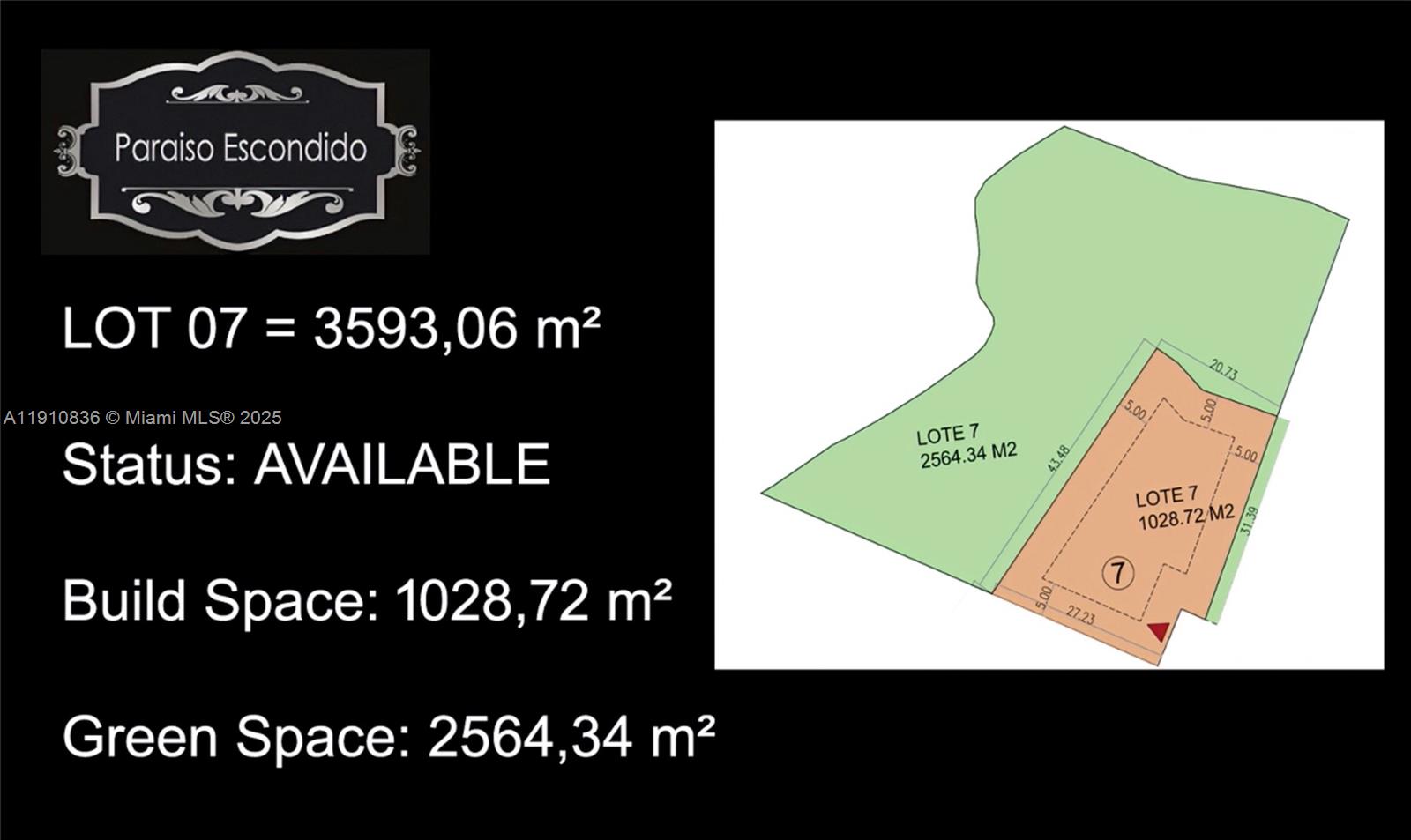 This image is a real estate map showing the land area breakdown for Lot 07 — Vereda Mampuesto Sector Garrido #7, C Colombia, C