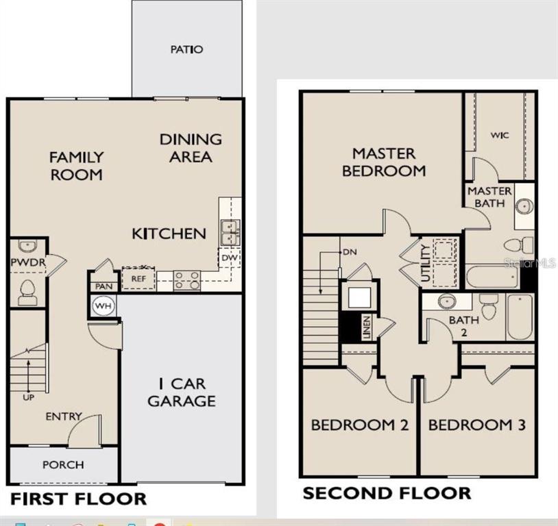 This floor plan shows a two-story home with a garage, patio, and three bedrooms — 645 MADISON DRIVE, DAVENPORT, FL