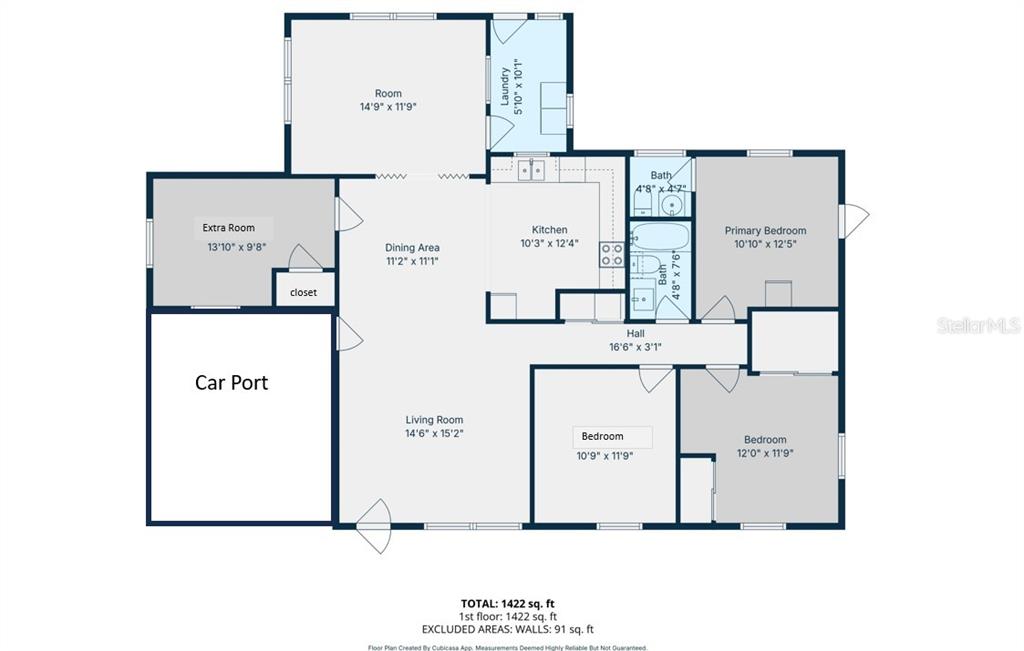 This is a floor plan of a single-story house featuring a carport and multiple bedrooms — 701 S DELAWARE AVENUE, DELAND, FL