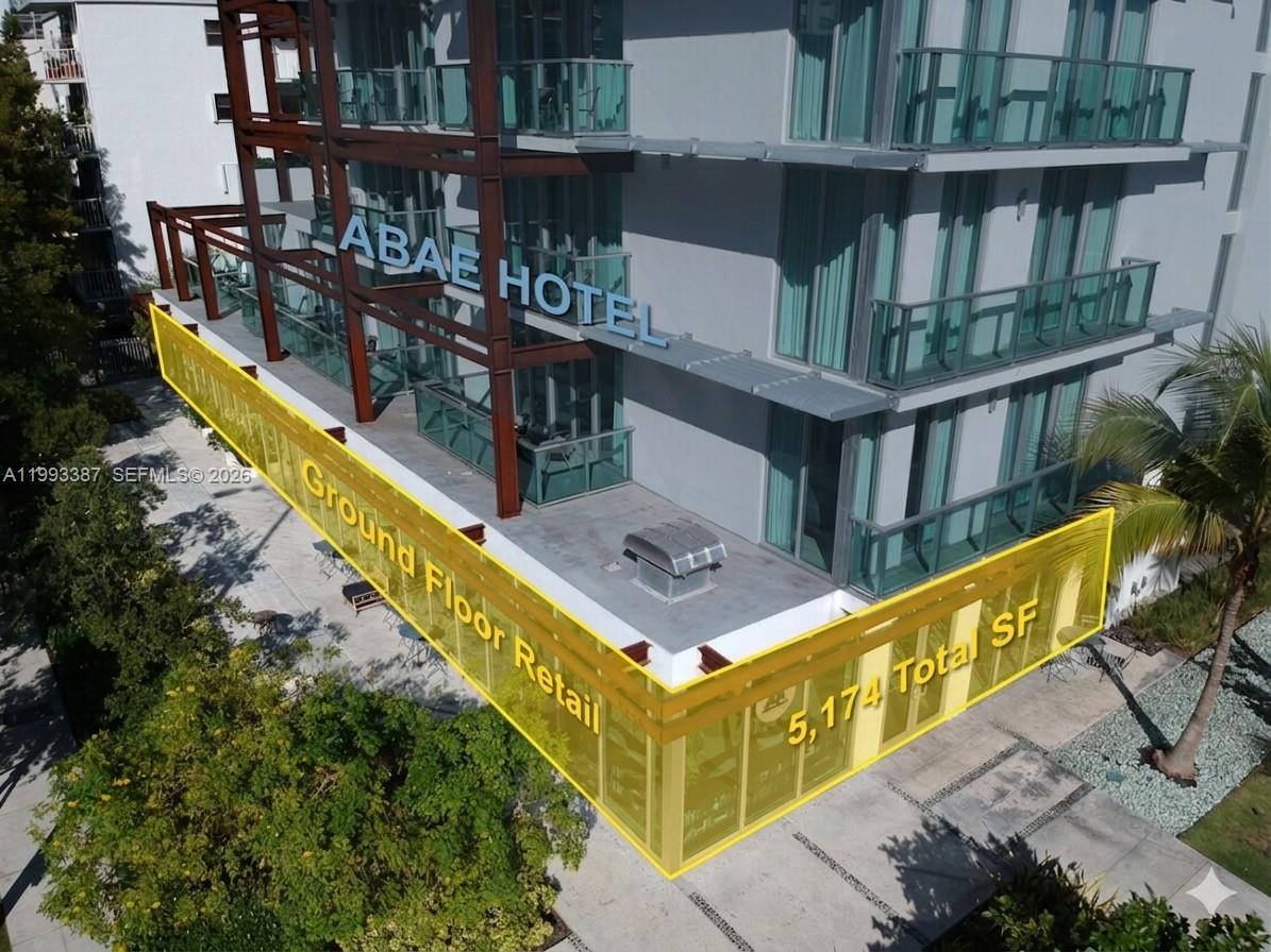 An aerial view shows the ground floor retail space of the Abae Hotel building — 1215 West Ave # 1, Miami Beach FL 33139, MIAMI BEACH, FL