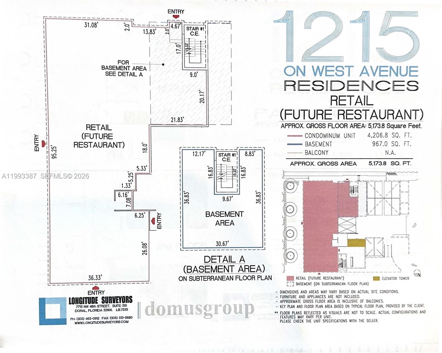 This is a floor plan for a retail space and basement area — 1215 West Ave # 1, Miami Beach FL 33139, MIAMI BEACH, FL