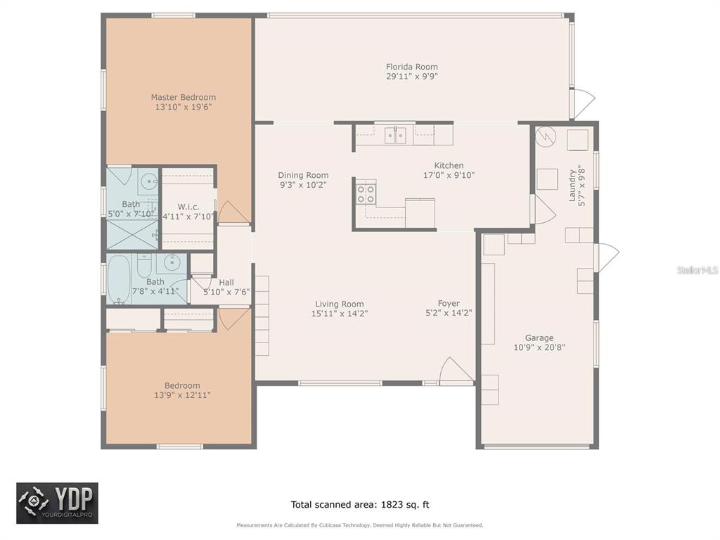 This is a floor plan showing the layout of a house with two bedrooms and a garage — 9640 45TH STREET N, PINELLAS PARK, FL