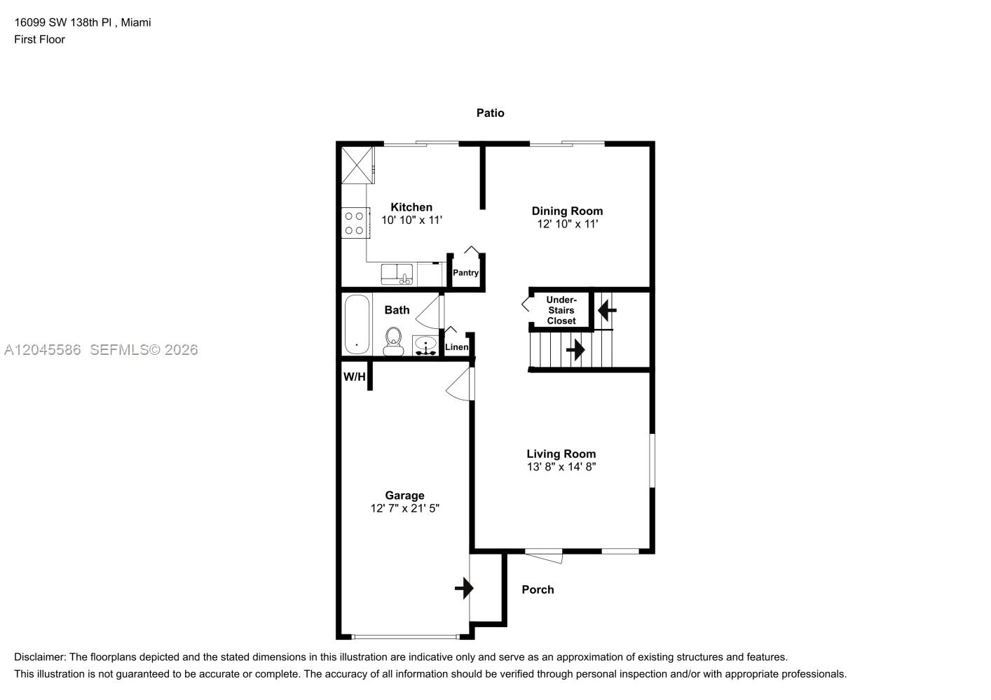 This is a floor plan of a first-floor residential unit featuring a garage and patio — MIAMI, FL